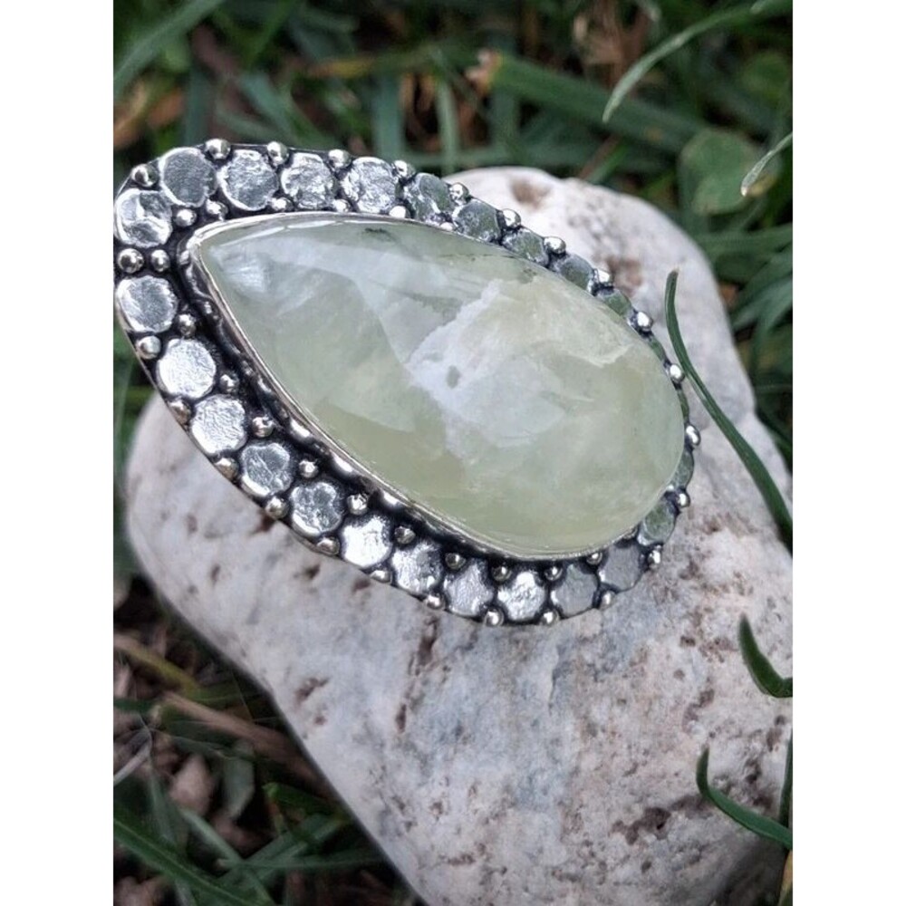 Prehnite Statement Ring | Mermaid Sea Witch Boho Chunky Crystal